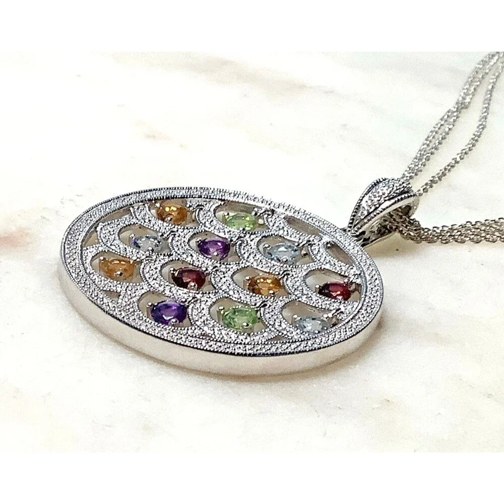 Ross Simons Necklace 3 Carats of Gemstones Diamonds Sterling Silver 925 Orig Box